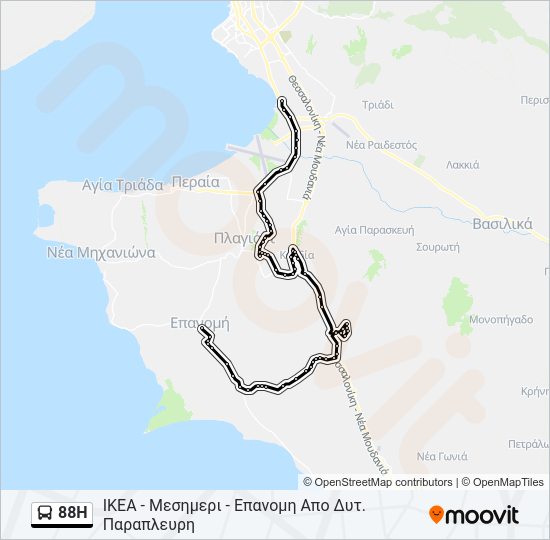 Χάρτης Γραμμής 88H λεωφορείο