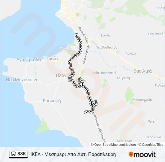 Χάρτης Γραμμής 88K λεωφορείο