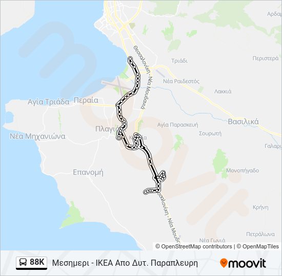 Χάρτης Γραμμής 88K λεωφορείο