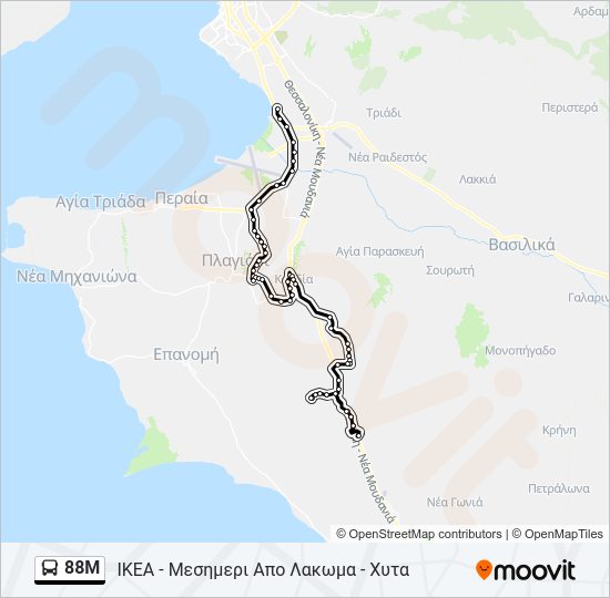 Χάρτης Γραμμής 88M λεωφορείο