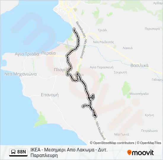 88N Bus Line Map