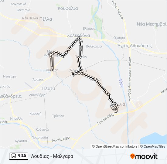 Χάρτης Γραμμής 90A λεωφορείο