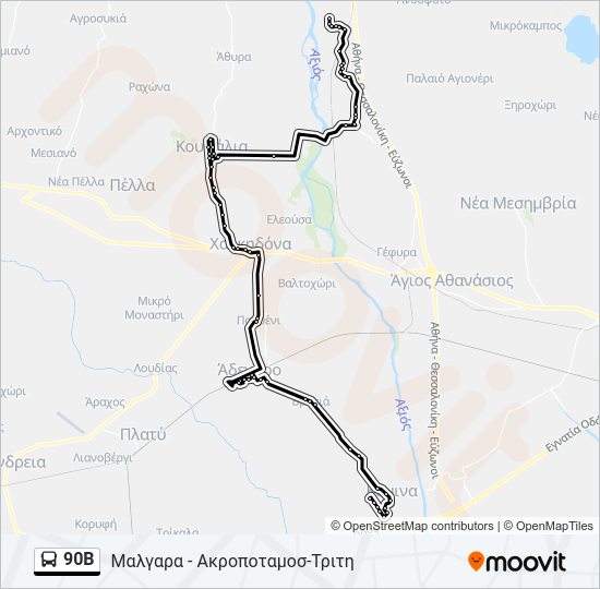 Χάρτης Γραμμής 90B λεωφορείο