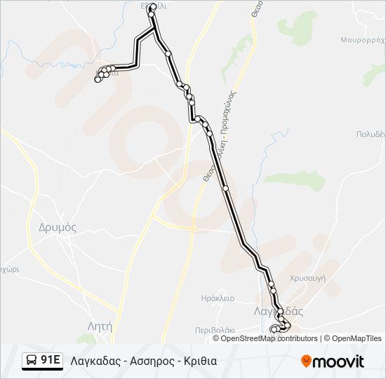 Χάρτης Γραμμής 91E λεωφορείο