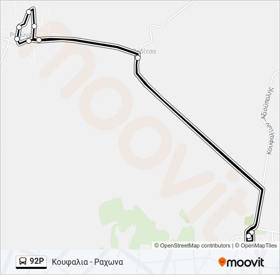 Χάρτης Γραμμής 92P λεωφορείο