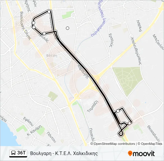 Χάρτης Γραμμής 36T λεωφορείο