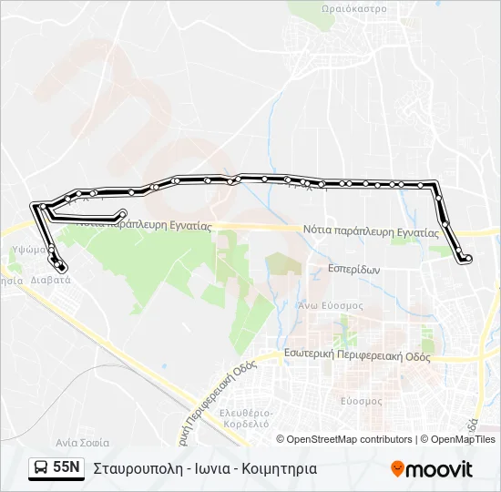55N Bus Line Map