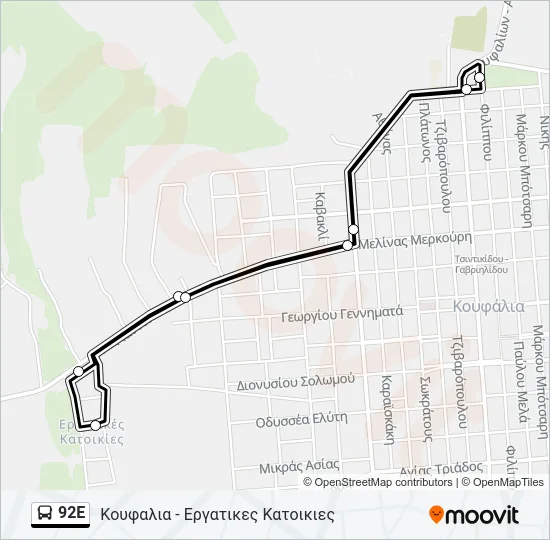 92E Bus Line Map