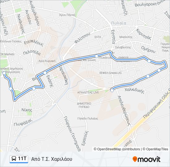 Χάρτης Γραμμής 11Τ λεωφορείο