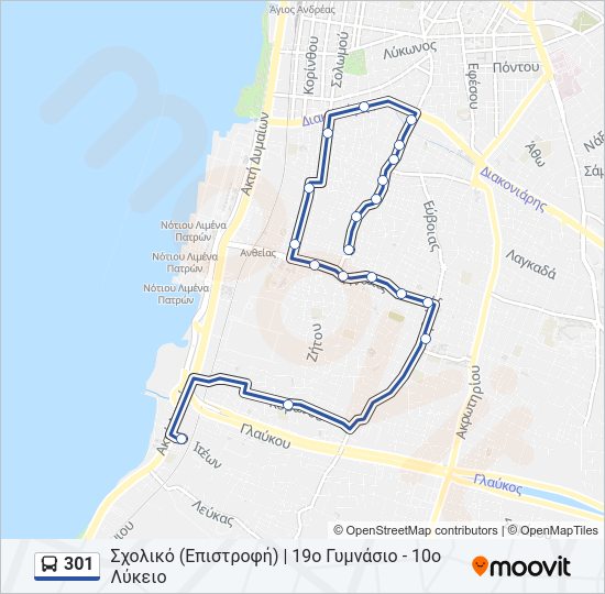 Χάρτης Γραμμής 301 λεωφορείο