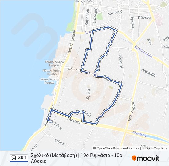 Χάρτης Γραμμής 301 λεωφορείο