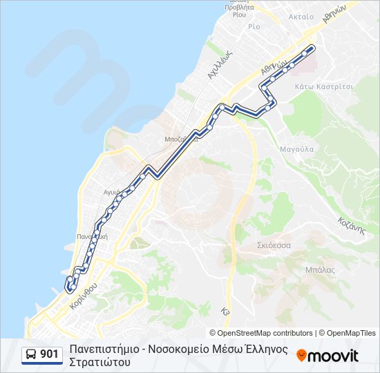 Χάρτης Γραμμής 901 λεωφορείο