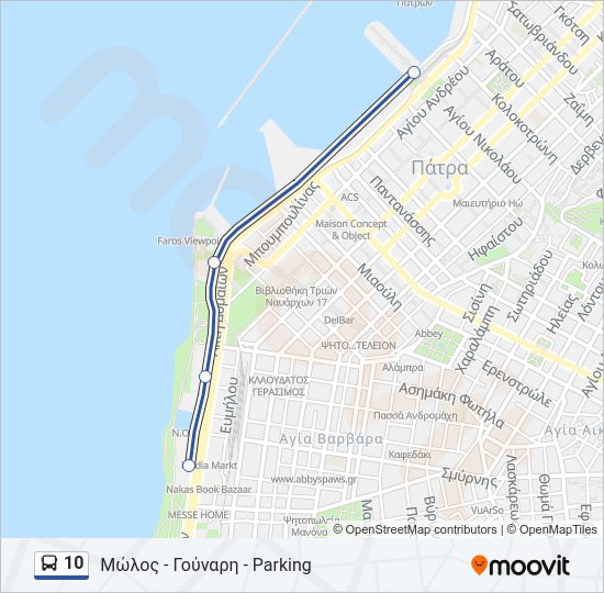 Χάρτης Γραμμής 10 λεωφορείο