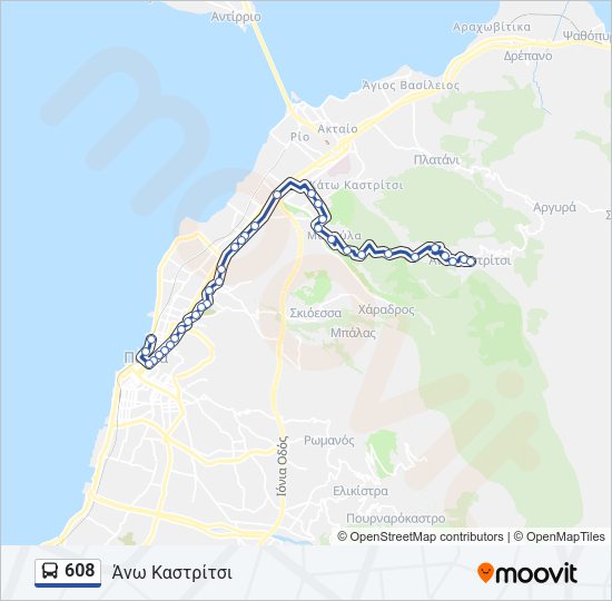 Χάρτης Γραμμής 608 λεωφορείο