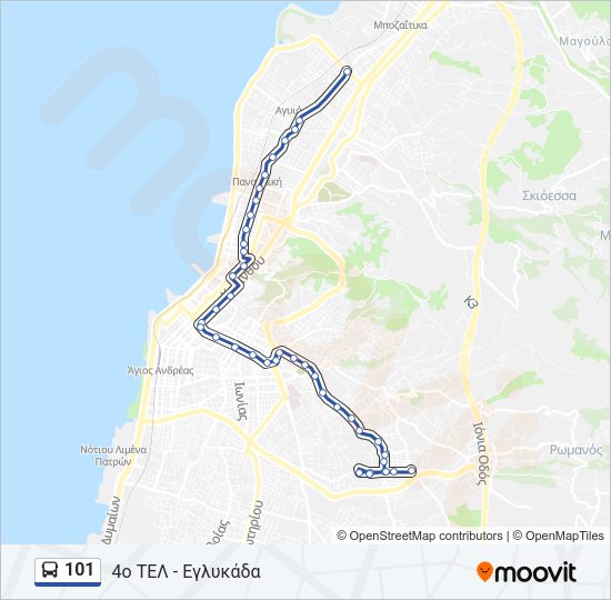 Χάρτης Γραμμής 101 λεωφορείο