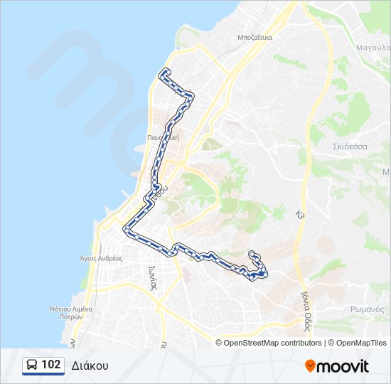 Χάρτης Γραμμής 102 λεωφορείο