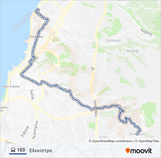 Χάρτης Γραμμής 103 λεωφορείο