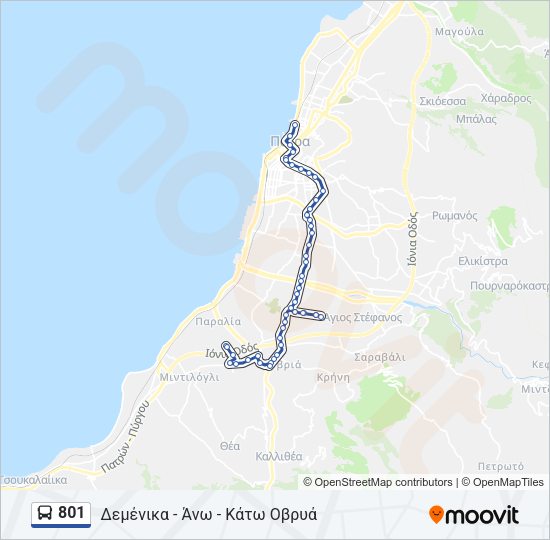 Χάρτης Γραμμής 801 λεωφορείο
