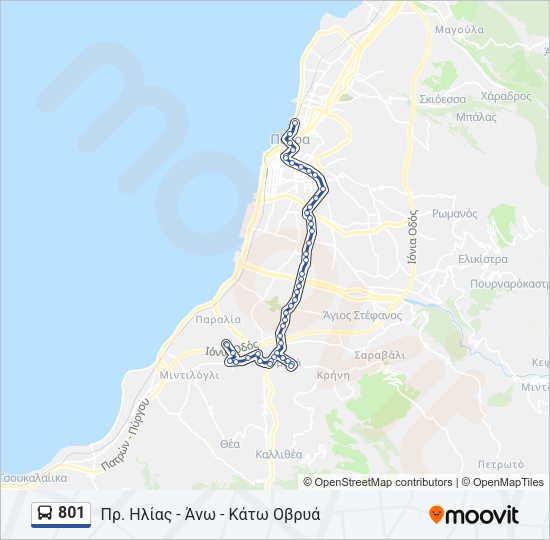 Χάρτης Γραμμής 801 λεωφορείο