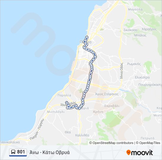 Χάρτης Γραμμής 801 λεωφορείο