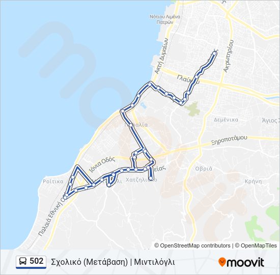 Χάρτης Γραμμής 502 λεωφορείο