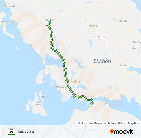 Χάρτης Γραμμής ΠΆΤΡΑ - ΙΩΆΝΝΙΝΑ - ΠΆΤΡΑ λεωφορείο