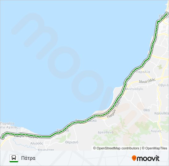 Χάρτης Γραμμής ΠΆΤΡΑ - ΚΆΤΩ ΑΧΑΐΑ - ΠΆΤΡΑ λεωφορείο
