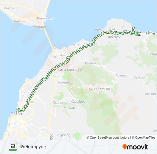 Χάρτης Γραμμής ΠΆΤΡΑ - ΨΑΘΌΠΥΡΓΟΣ - ΠΆΤΡΑ λεωφορείο