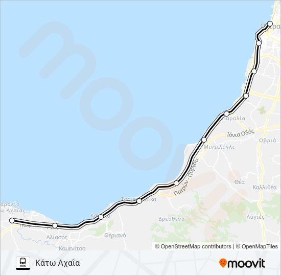 Χάρτης Γραμμής ΠΆΤΡΑ - ΚΆΤΩ ΑΧΑΐΑ προαστιακός