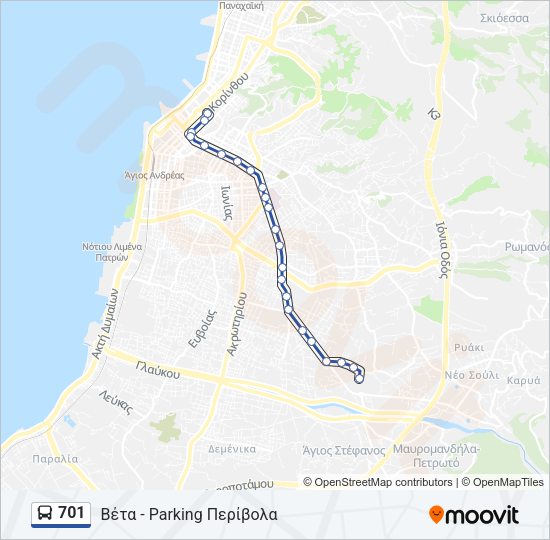 Χάρτης Γραμμής 701 λεωφορείο