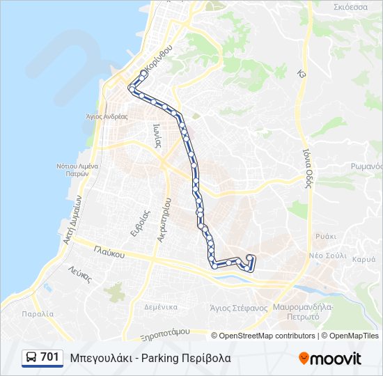 Χάρτης Γραμμής 701 λεωφορείο
