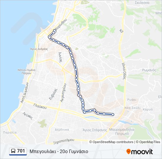 Χάρτης Γραμμής 701 λεωφορείο