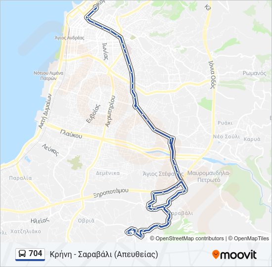 Χάρτης Γραμμής 704 λεωφορείο