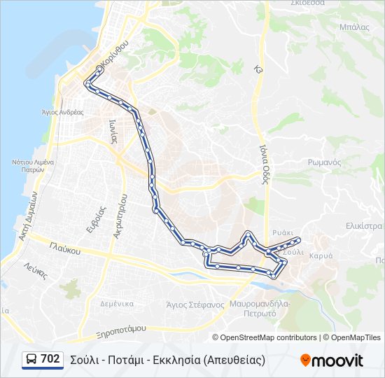 Χάρτης Γραμμής 702 λεωφορείο
