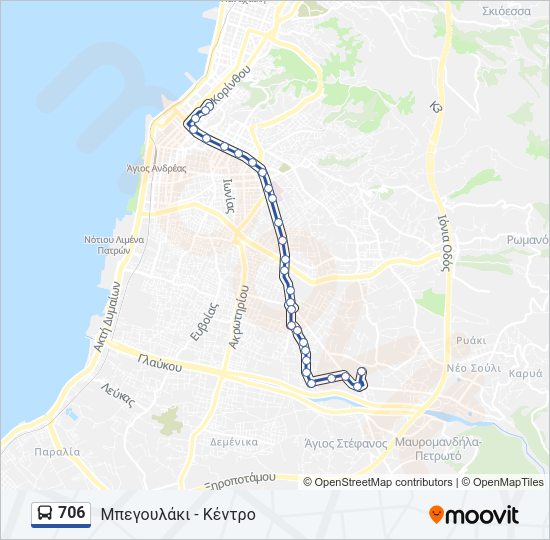 Χάρτης Γραμμής 706 λεωφορείο