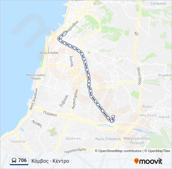 Χάρτης Γραμμής 706 λεωφορείο