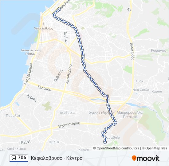 Χάρτης Γραμμής 706 λεωφορείο