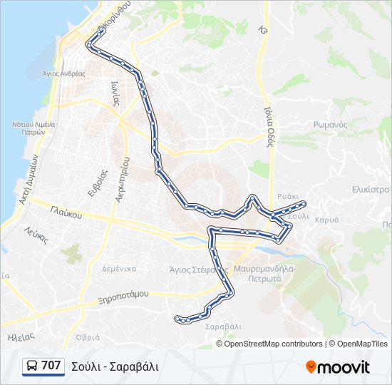 Χάρτης Γραμμής 707 λεωφορείο