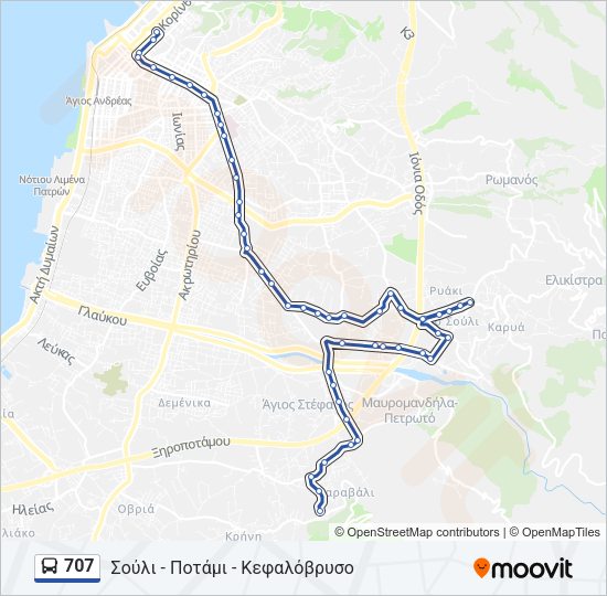 Χάρτης Γραμμής 707 λεωφορείο