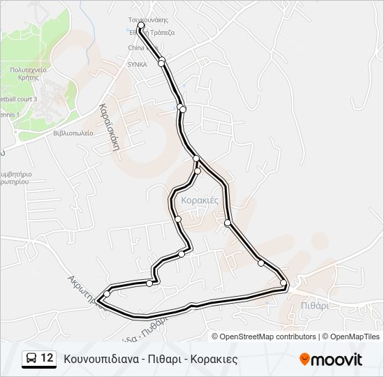 Χάρτης Γραμμής 12 λεωφορείο