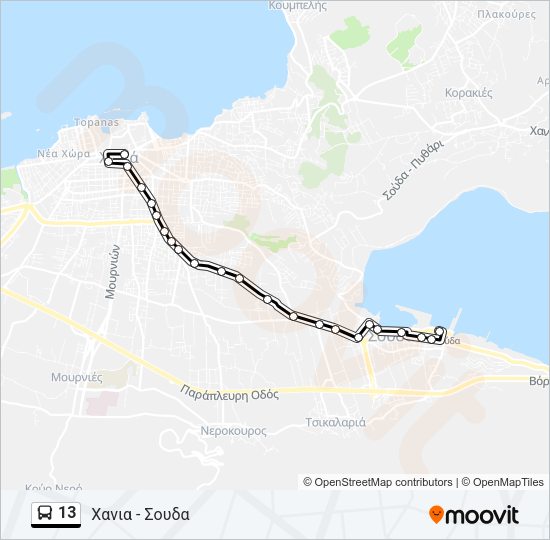 Χάρτης Γραμμής 13 λεωφορείο