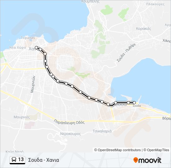 Χάρτης Γραμμής 13 λεωφορείο