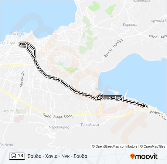 Χάρτης Γραμμής 13 λεωφορείο
