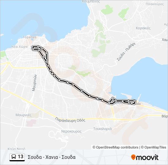 Χάρτης Γραμμής 13 λεωφορείο