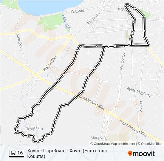 Χάρτης Γραμμής 16 λεωφορείο