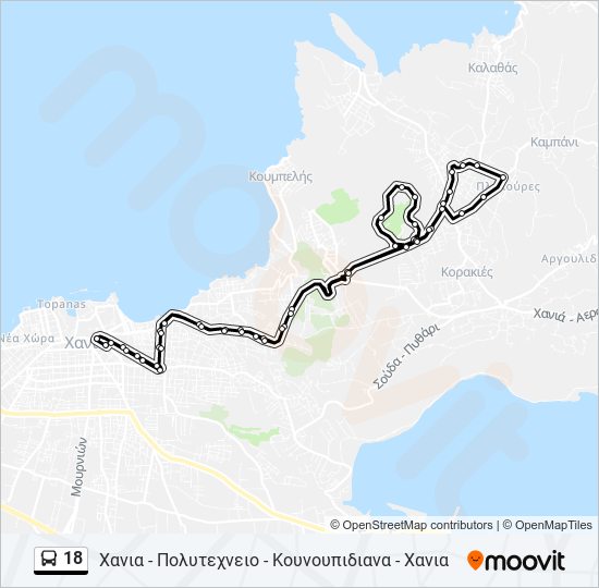 Χάρτης Γραμμής 18 λεωφορείο