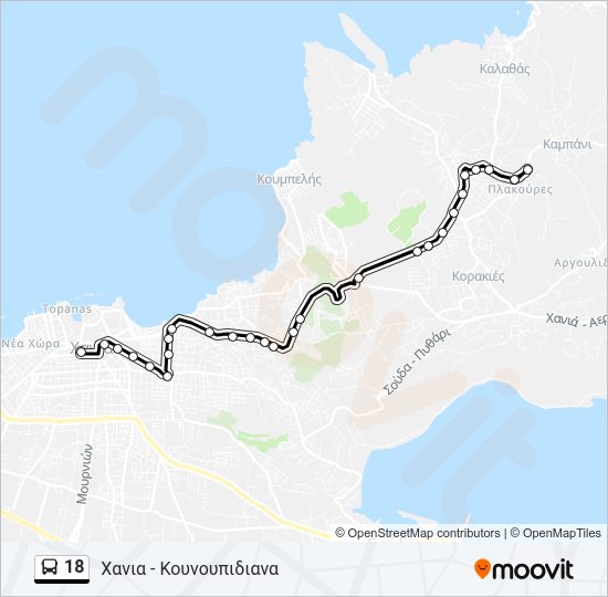 Χάρτης Γραμμής 18 λεωφορείο