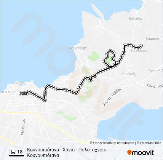 Χάρτης Γραμμής 18 λεωφορείο