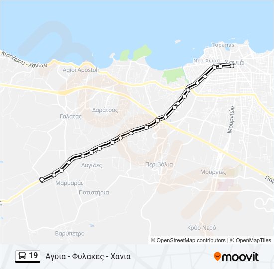 Χάρτης Γραμμής 19 λεωφορείο