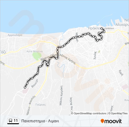 Χάρτης Γραμμής 11 λεωφορείο
